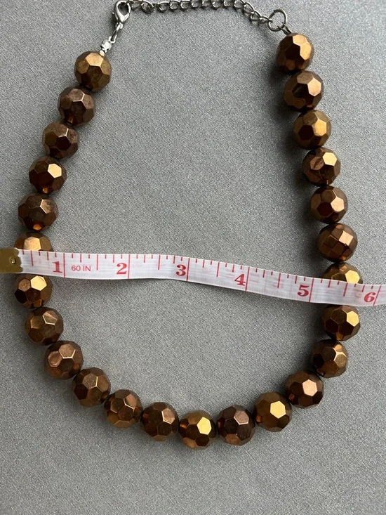 Faceted Metallic Brown Statement 8” Necklace - Picture 8 of 11